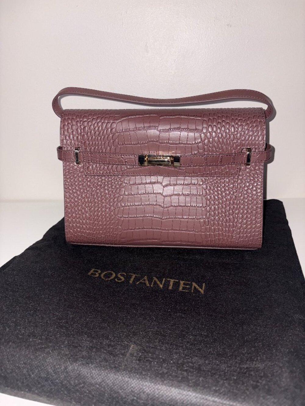 Bostanten Chocolate Brown Structured Bag with Gold Hardware